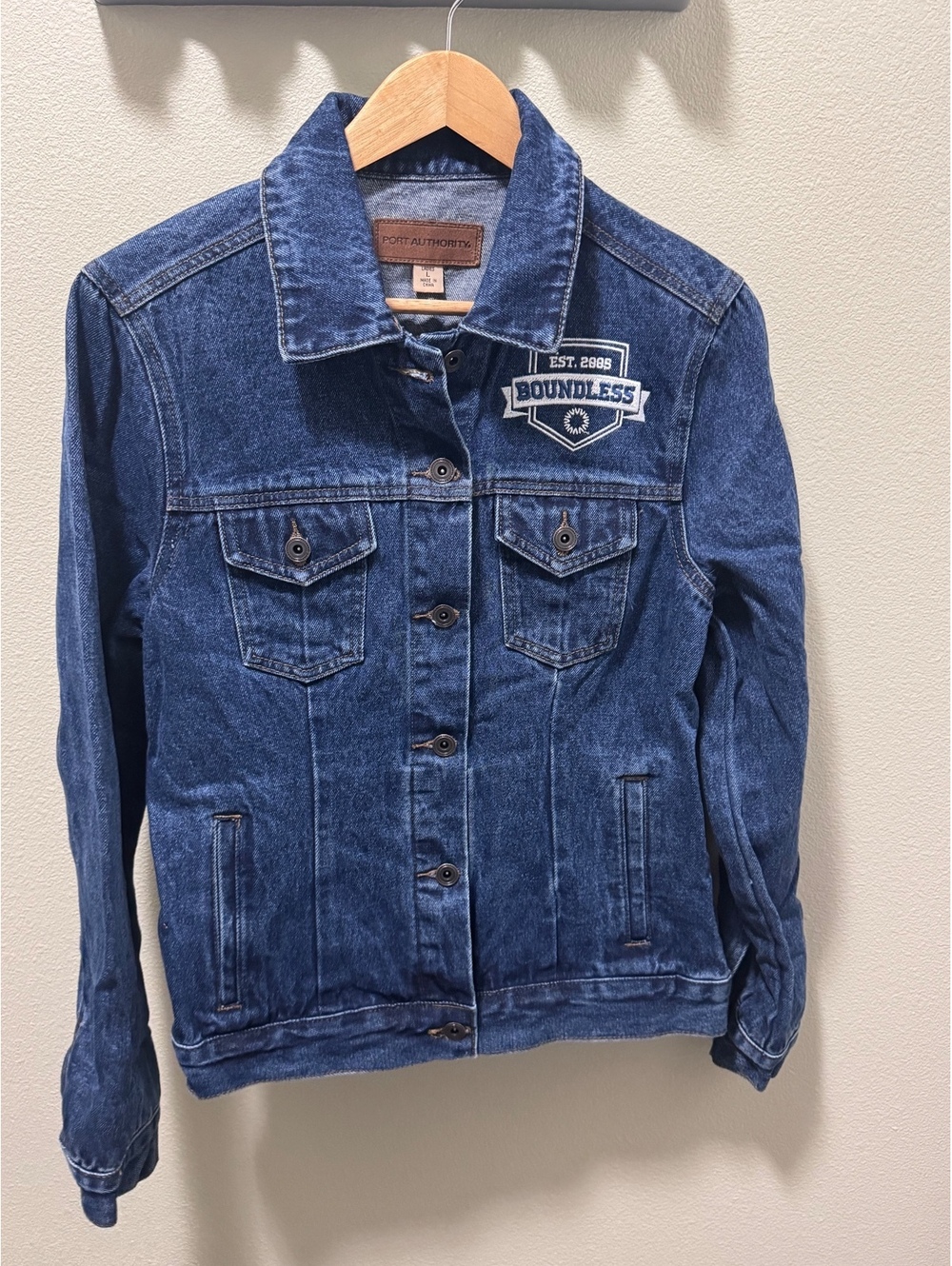 Port Authority L Denim Jacket Boundless Embroidered Logo Blue Cotton Trucker